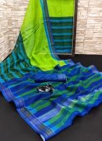 Linen Green Daily Wear Printed Saree